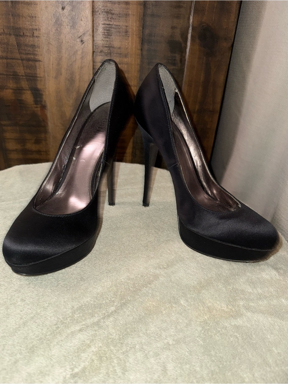 Charles By Charles David Black Satin Platform Stiletto Heels